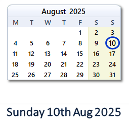 10 August 2025 calendar