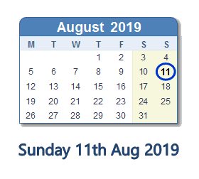 11 August 2019 calendar