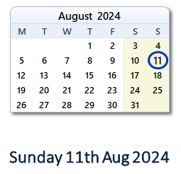 11 August 2024 calendar