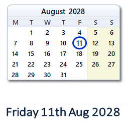 11 August 2028 calendar