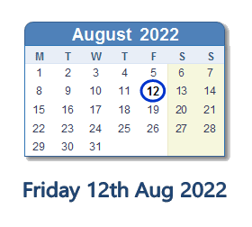 12 August 2022 calendar