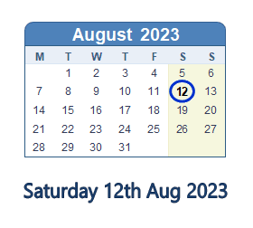 12 August 2023 calendar
