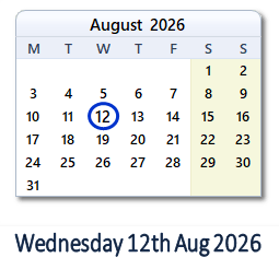 12 August 2026 calendar
