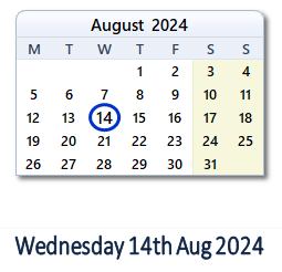 14 August 2024 calendar