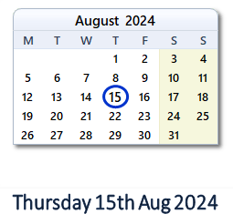 15 August 2024 calendar