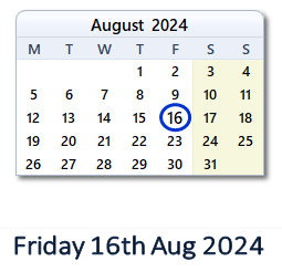16 August 2024 calendar