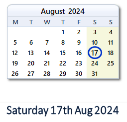 17 August 2024 calendar