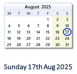 17 August 2025 calendar