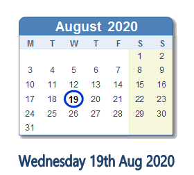 19 August 2020 calendar