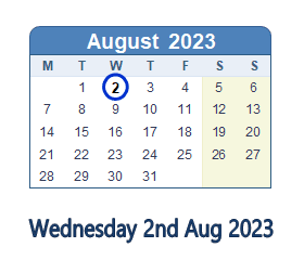 2 August 2023 calendar