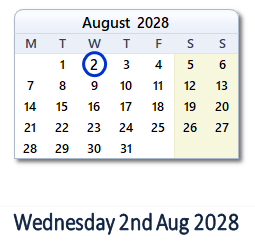 2 August 2028 calendar