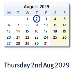 2 August 2029 calendar