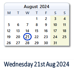 21 August 2024 calendar