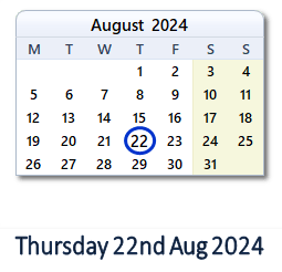 22 August 2024 calendar