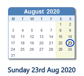 23 August 2020 calendar