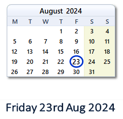 23 August 2024 calendar