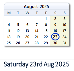 23 August 2025 calendar
