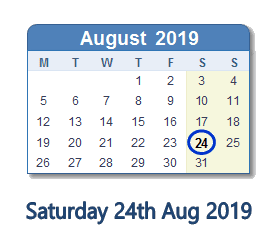 24 August 2019 calendar