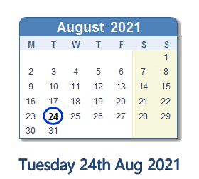 24 August 2021 calendar