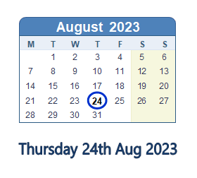 24 August 2023 calendar