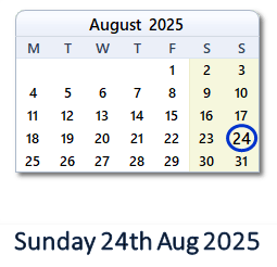 24 August 2025 calendar