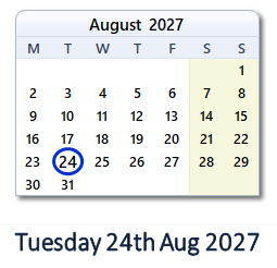 24 August 2027 calendar