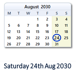 24 August 2030 calendar
