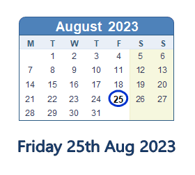 25 August 2023 calendar
