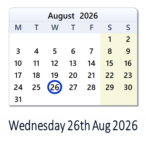 26 Aug, 2026: Holidays, Top Events, Sports & Countdown - India