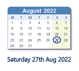 27 August 2022 calendar