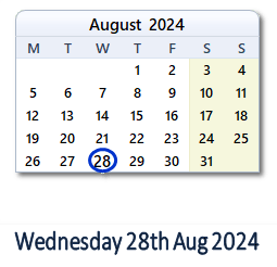 28 August 2024 calendar
