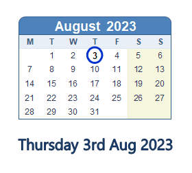 3 August 2023 calendar
