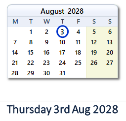 3 August 2028 calendar