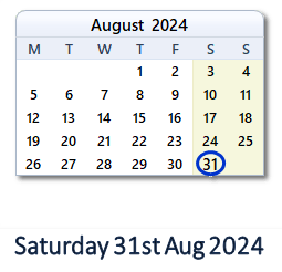 31 August 2024 calendar