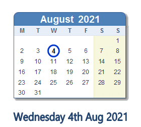 4 August 2021 calendar