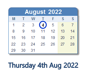 4 August 2022 calendar