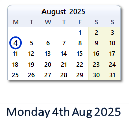 4 August 2025 calendar