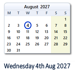 4 August 2027 calendar