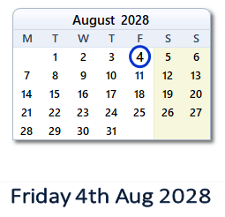 4 August 2028 calendar