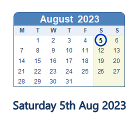 5 August 2023 calendar