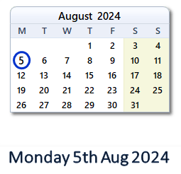 5 August 2024 calendar