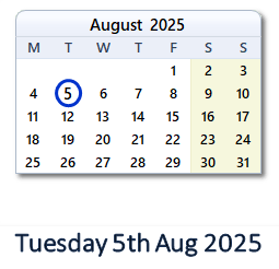 5 August 2025 calendar