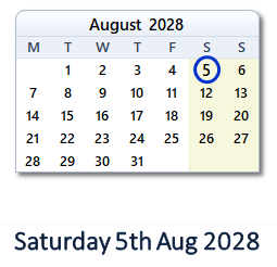 5 August 2028 calendar