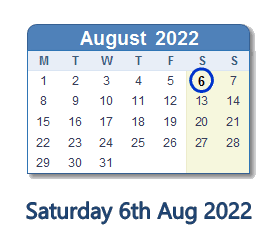 6 August 2022 calendar