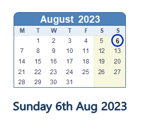 6 August 2023 calendar