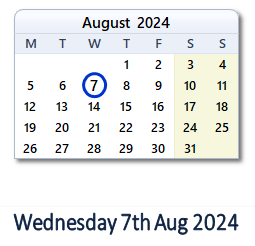 7 August 2024 calendar