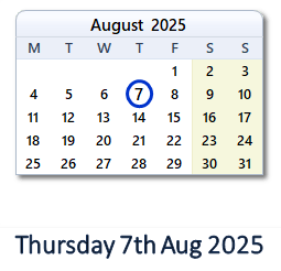 7 August 2025 calendar