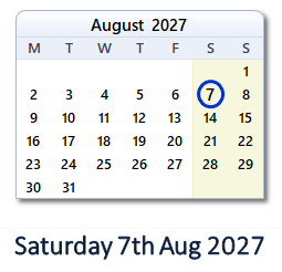 7 August 2027 calendar