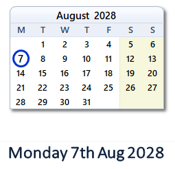 7 August 2028 calendar