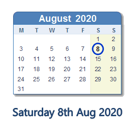 8 August 2020 calendar
